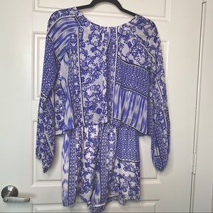 TWO ARROWS LONGSLEEVE BLUE LAYERED FLORAL ROMPER S